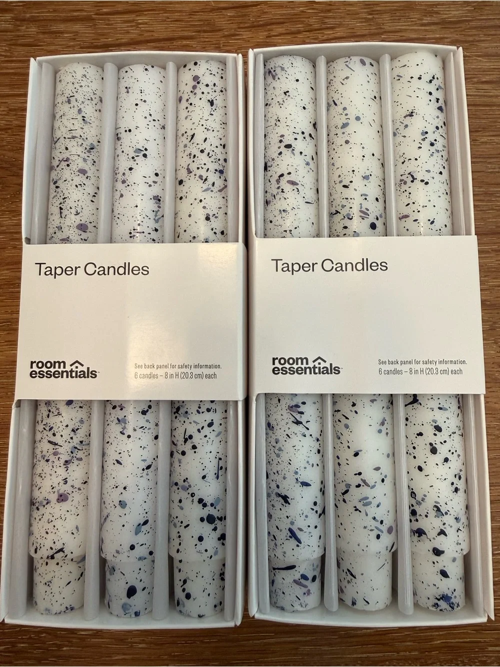 Room Essentials Taper Candles White W/ Blue Speckle - Set of 12 + 4 Blue Holders